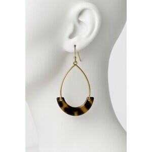 Banana Republic Gold Tone Teardrop Tortoise Shell Hoop‎ Dangle Earrings Womens